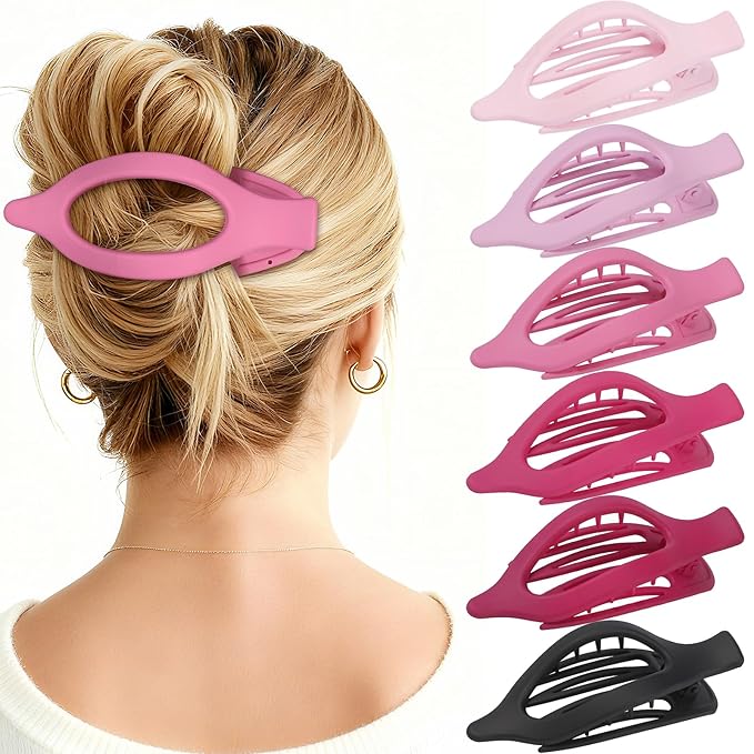 Flat Hair Clips for Women - 6 PCS French Flat Claw Clips Medium Hair Clips for Girls Large Hair Claw Clips for Thick or Thin Hair Strong Hold No Slip Hair Accessories for women (Pink Purple)