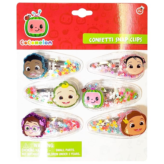 LUV HER Cocomelon Hair Clips For Girls, 6pc Magical Confetti Hair Clips with Favorite Cocomelon Character Charms, Ages 3+