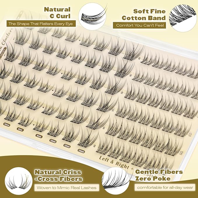 ALICE Wispy Natural Lash Clusters Invisible Band Eyelash Clusters Vegan DIY Eyelash Extensions Reusable Lightweight Lash Extensions for Daily No Makeup