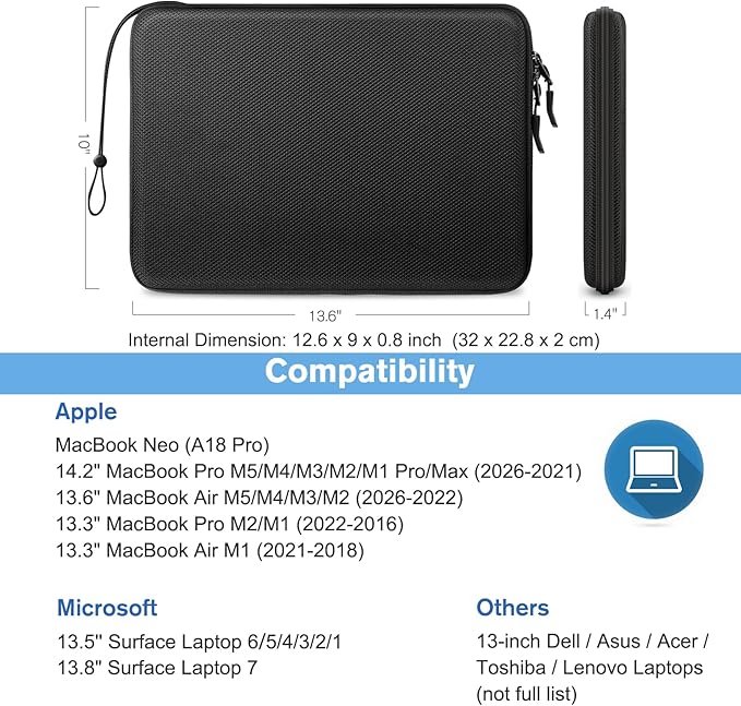 FINPAC Hard Laptop Sleeve Case for MacBook Neo A18 Pro,13 inch MacBook Air 2026 M5/M4/M3/M2/M1,14 inch MacBook Pro 2026 M5/M4/M3/M2 Pro/Max,Waterproof Case for Dell,Surface Laptop,HP,Acer,Black | Hard, M3 2024, A2918, A2992, A2779, A2442