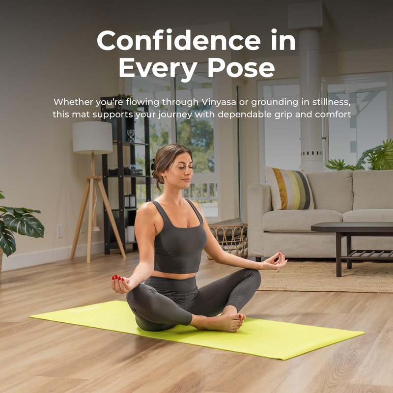 Sunny Health & Fitness Exercise Yoga Mat – Firm Studio Support for Stability & Grounded Balance – Durable, Tear-Resistant & Portable for Yoga, Pilates & Floor Workouts- Black– NO. 031-BK