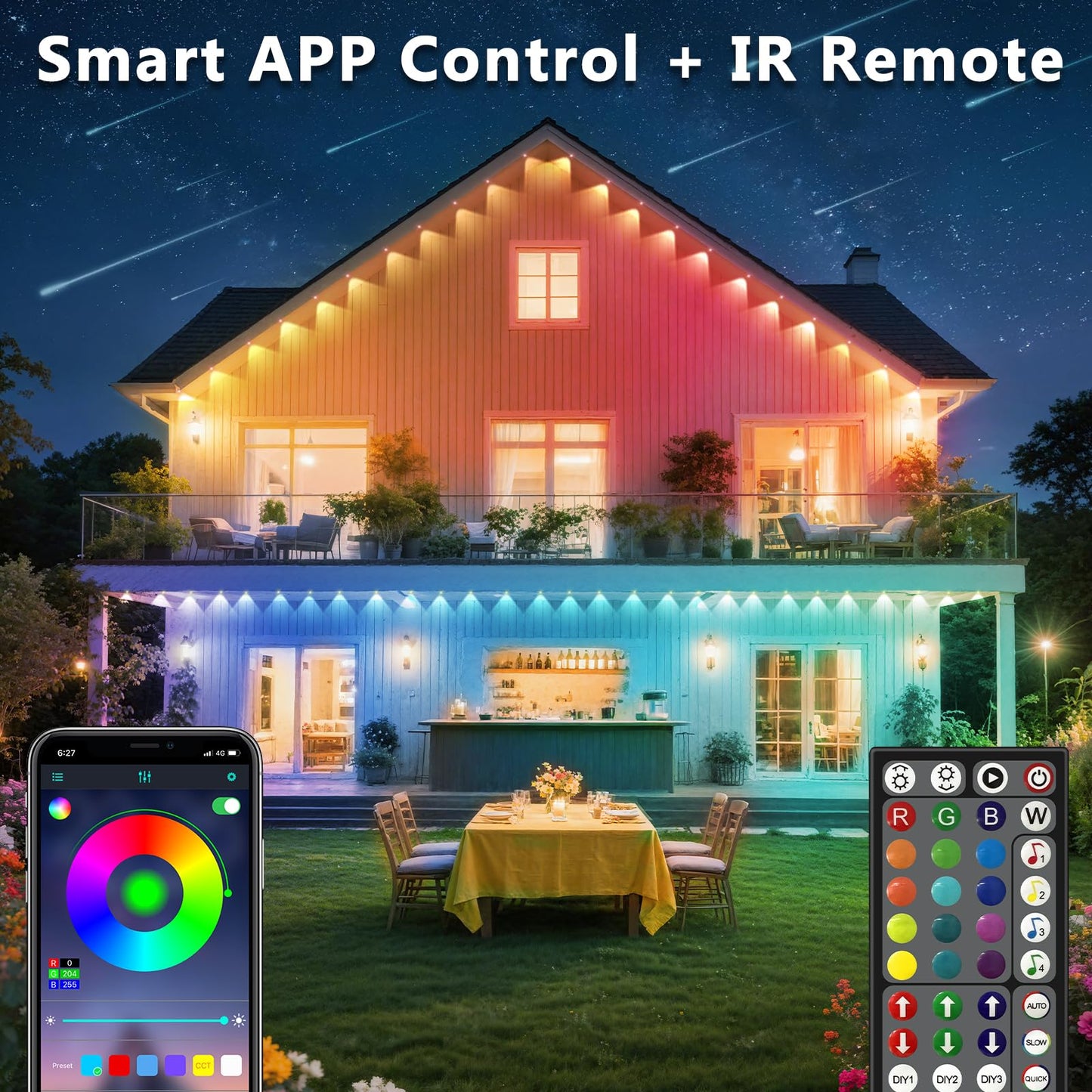 CETELUMA 300FT Permanent Outdoor RGB Lights, IP67 Waterproof Smart Eave Lighting, with App/Remote Control Eaves Light, DIY LED Scenes Modes for House Roof Decor,Christmas,Party,All Holiday and Daily.