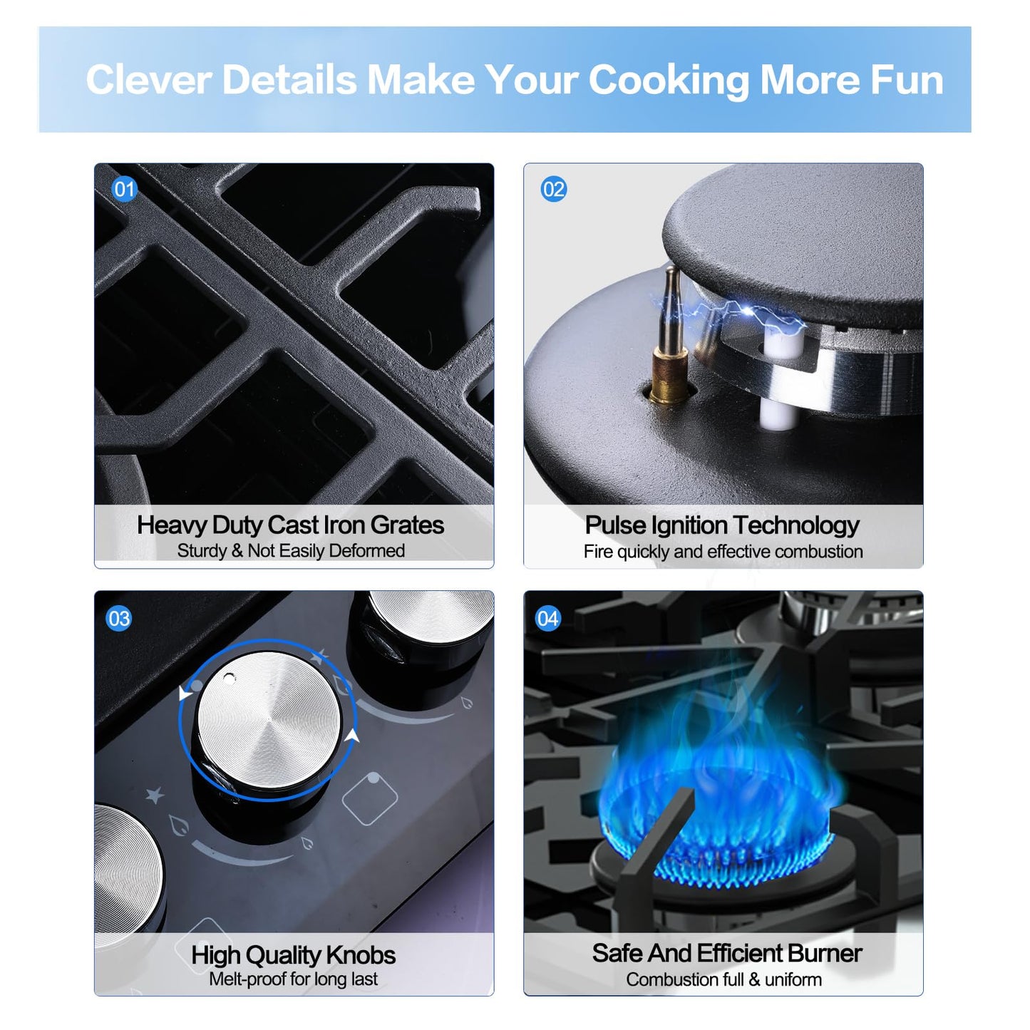 Davivy 34 inch Gas Cooktop 5 Burners,Gas Stove Top,Built in All Black Tempered Glass Surface Cooktop - NG/LPG Convertible,Dual Fuel,Thermocouple Protection,CSA Certified,36004 BTU