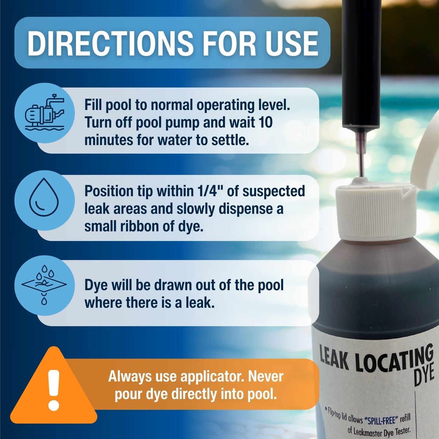 Leakmaster Pool Leak Detection Kit – 8 oz Blue Dye with Reusable Syringe – High-Visibility Leak Finder for Pools, Hot Tubs & Spas – 40+ Refills– Professional Water Tracing Tool
