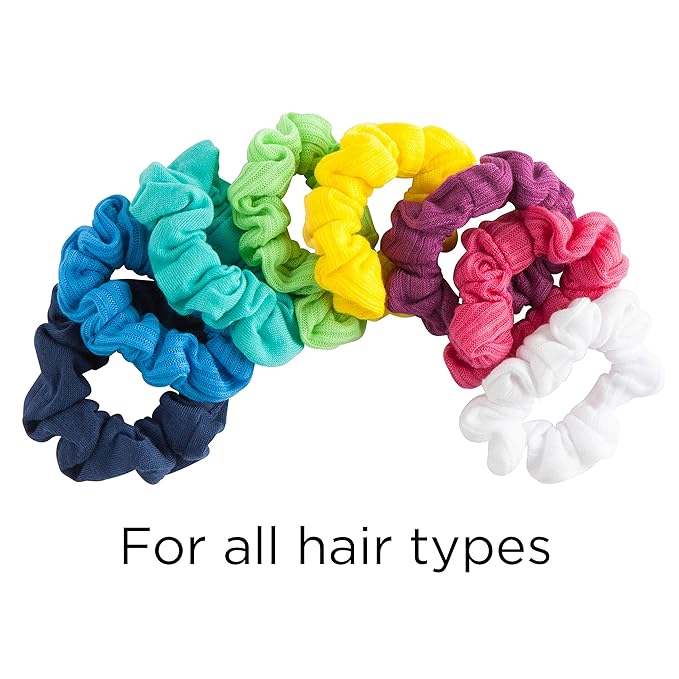 Goody Ouchless Jersey Scrunchies - 8 Ct, Assorted Neon Rainbow Tones, Damage-Free, Dentless & Secure Hold Hair Ties, Gentle Hair Accessories for Women & Men, All Day Comfort, All Hair Types