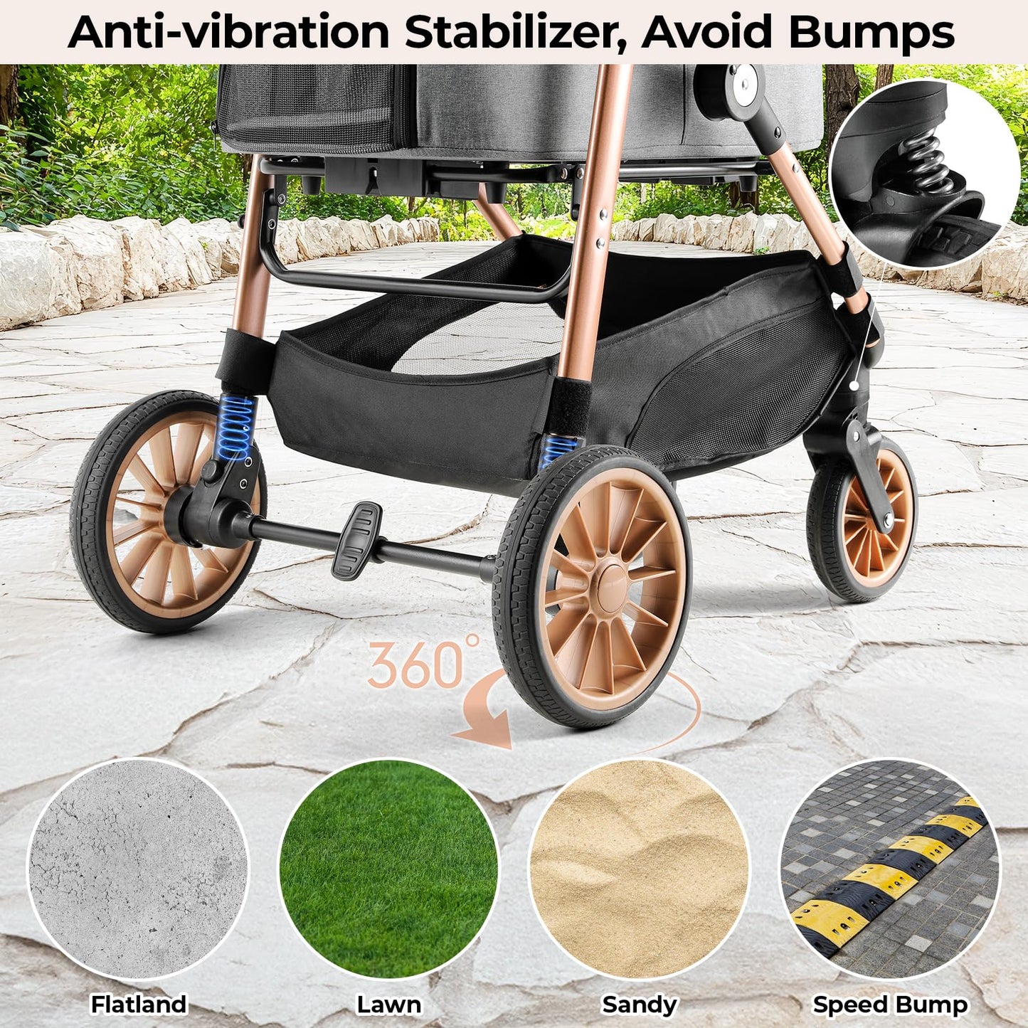 MAMIZO Pet Stroller for Medium Dogs Cats Up to 44 lbs, All-Terrain 3-in-1 Dog Stroller with Detachable Carrier, Rubber Wheels, One-Click Folding, Storage Basket & Cup Holder, for Senior Dogs & Cats