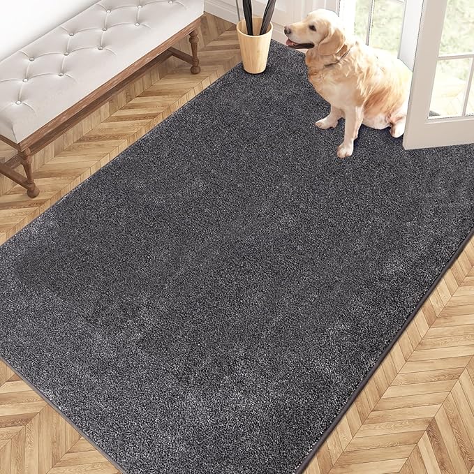 PURRUGS Easy Care Area Rug 4ft x 6ft, Non-Slip Machine Washable Entryway Rug, Dog Door Mat, Stain Resistant Accent Rug for Hallway, Living Room, Bedroom and Mudroom, Light Grey-Dark Grey