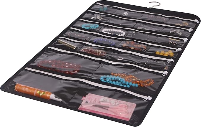 DIOMMELL Hanging Jewelry Organizer 47 Pockets with Zipper for Earrings Necklace Bracelet Ring Accessory Display Storage Bag Travel Holder Box