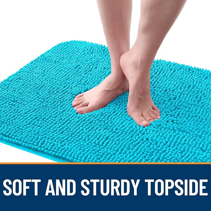 OLANLY Dog Door Mat for Muddy Paws 47x24, Absorbs Moisture and Dirt, Absorbent Non-Slip Washable Doormat, Quick Dry Chenille Mud Mat for Dogs, Entry Indoor Entryway Carpet for Inside Floor, Aqua Blue