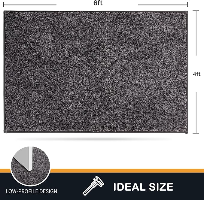 PURRUGS Easy Care Area Rug 4ft x 6ft, Non-Slip Machine Washable Entryway Rug, Dog Door Mat, Stain Resistant Accent Rug for Hallway, Living Room, Bedroom and Mudroom, Light Grey-Dark Grey