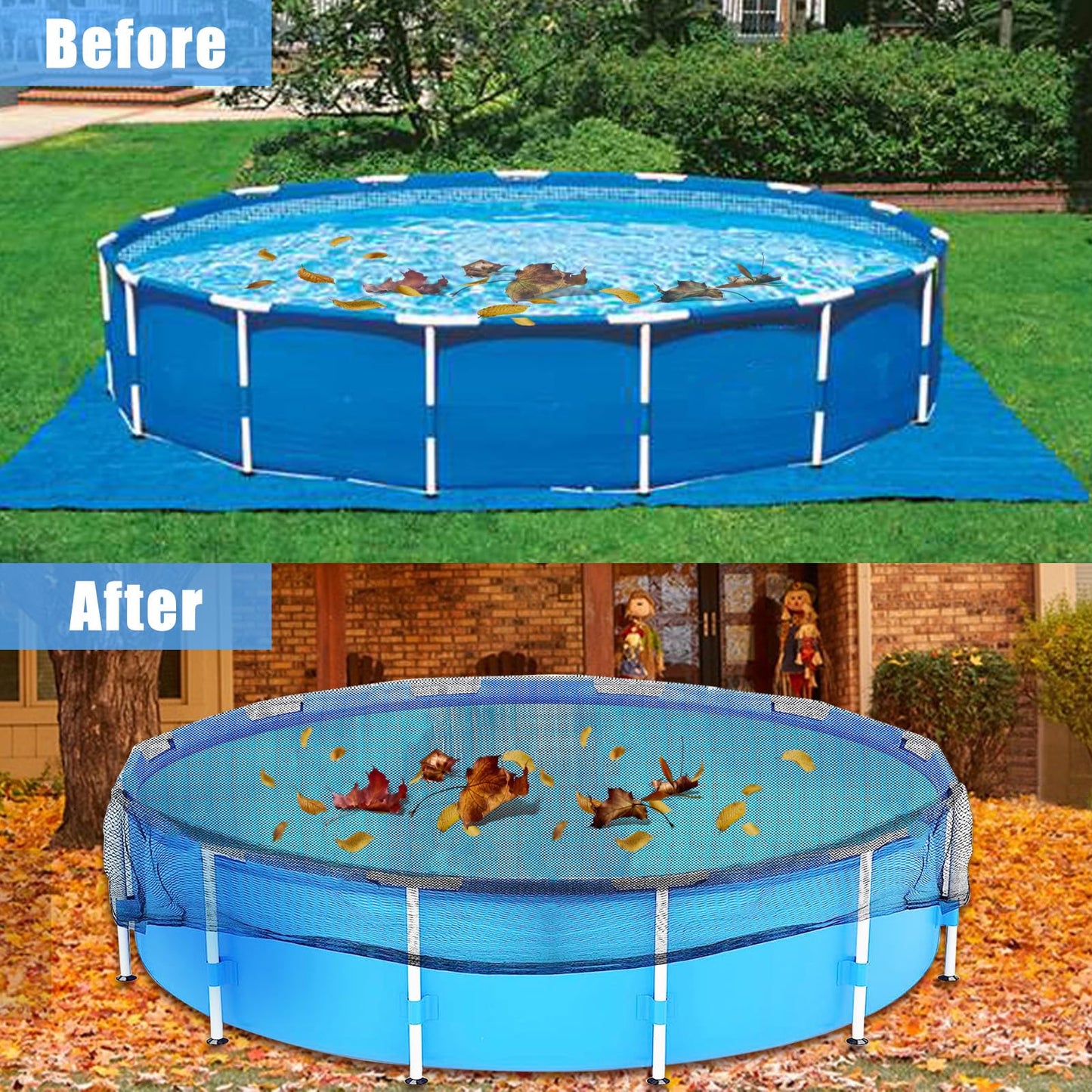 15 Feet Round Leaf Net Cover for Above Ground Pool, Winter Cover Mesh Cover with 12 Pcs Large Metal Clips，Pool Safety Net Fits 15FT Above Ground Pools, Keeps Leaves Out of Your Pool （Black）