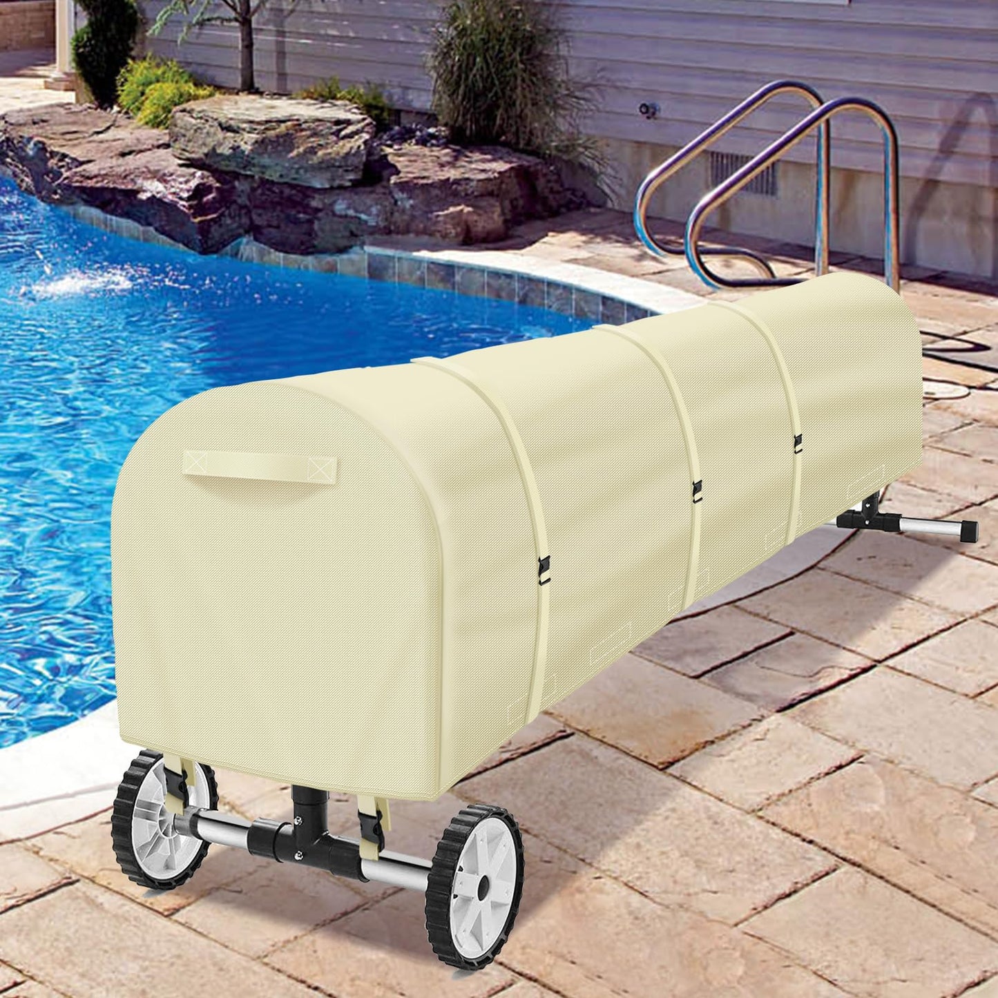 Swimming Pool Solar Reel Cover, 16Ft Heavy Duty Waterproof Solar Blanket Reel Cover, UV Resistant Solar Blanket Reel Roller Covers Swimming Pool Solar Reel Covers for Inground Pool, Begie