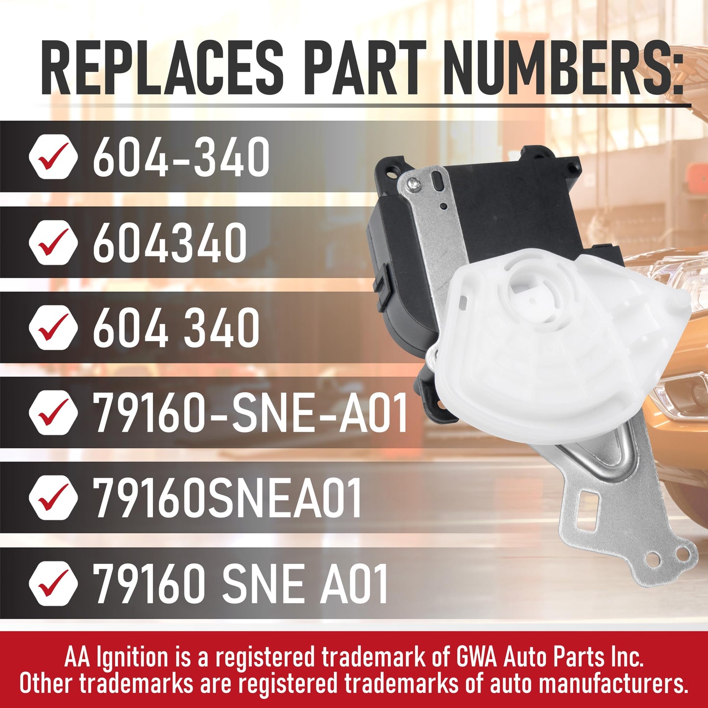 HVAC Air Blend Door Actuator Heater Replacement by AA Ignition - Compatible with Honda Vehicles - 2007-2011 CR-V - Replaces 604-340, 79160-SNE-A01 - Main Air Temperature Recirculation Actuator