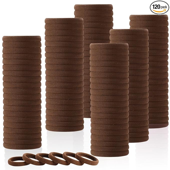 LuSeren 120 Pcs No Damage Hair Ties for Thick Hair, Large Soft Seamless Nylon Hair Elastics for Women, Ponytail Holders, Hair Accessories Ã¢ÂÂ brown