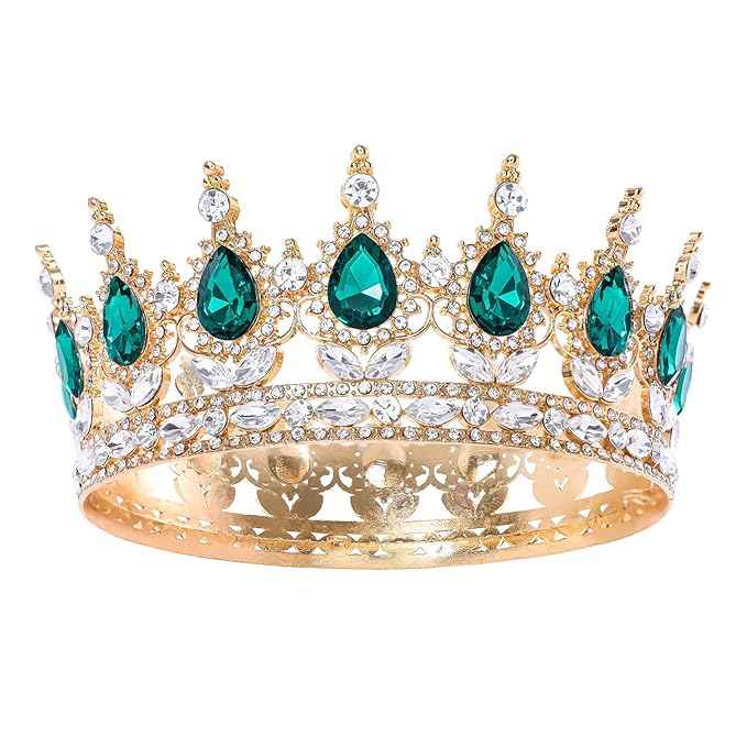Green Queen Crown for Women Crystal Tiara for Women Rhinestone Wedding Headband for Bride Hair Accessories for Costume Birthday Party Prom Gifts