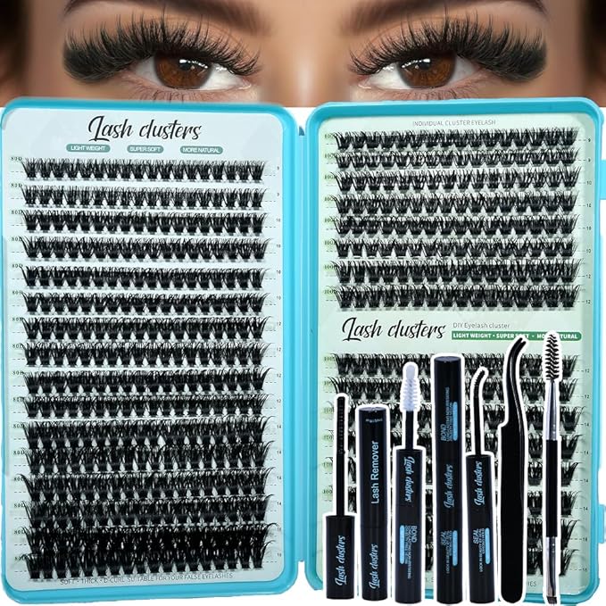 Wispy Lash Clusters Kit 640pcs Eyelash Cluster Extensions Curl Individual False Eyelashes Natural Fluffy Mink Lash Extension Kit (Lash Clusters-80D+100D KIT, Lash Clusters)
