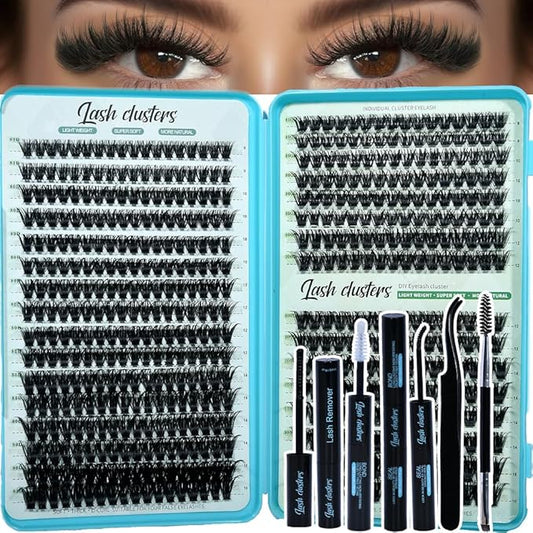 Wispy Lash Clusters Kit 640pcs Eyelash Cluster Extensions Curl Individual False Eyelashes Natural Fluffy Mink Lash Extension Kit (Lash Clusters-80D+100D KIT, Lash Clusters)