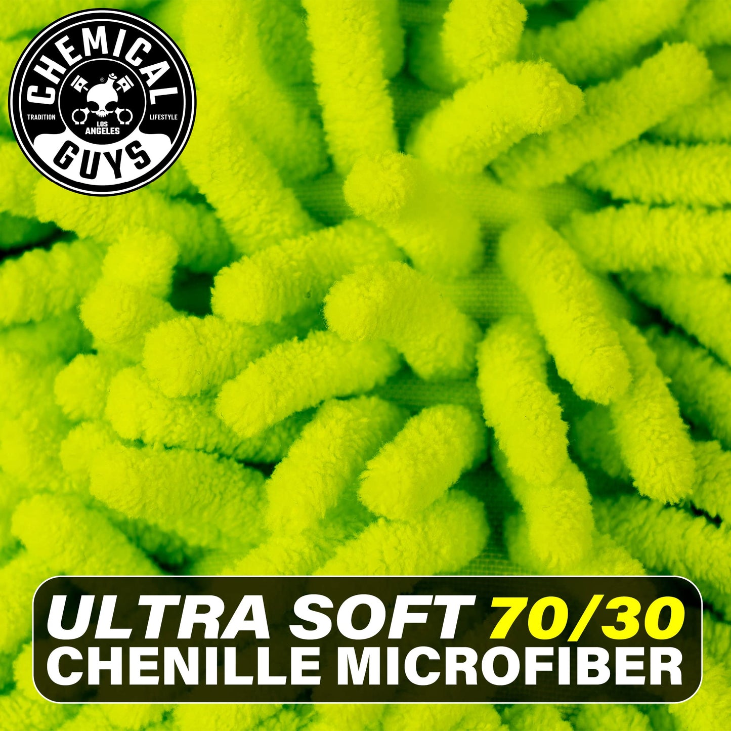 Chemical Guys, Chenille Premium Scratch-Free Microfiber Wash Mitt, Lime Green, 9.6" x 2.3" x 7" (3 Pack) - MIC49303