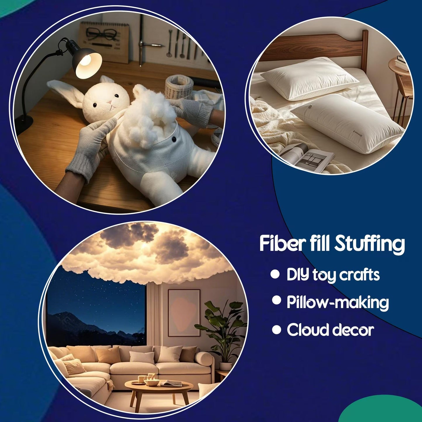 GOMICRAFT Fiberfill Stuffing for Crochet Animals, 1.0lb/450g for Crafts, Cushion and Clouds, Premium Quality Fiber Fill Pillow Stuffing Machine Washable Ployester.