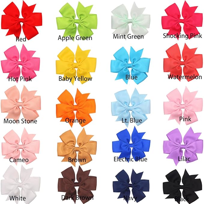 CÉLLOT 40Pcs 3 Inch Boutique Grosgrain Ribbon Pinwheel Hair Bows Alligator Clips For Girls Toddlers Accessories Teens Gifts In Pairs
