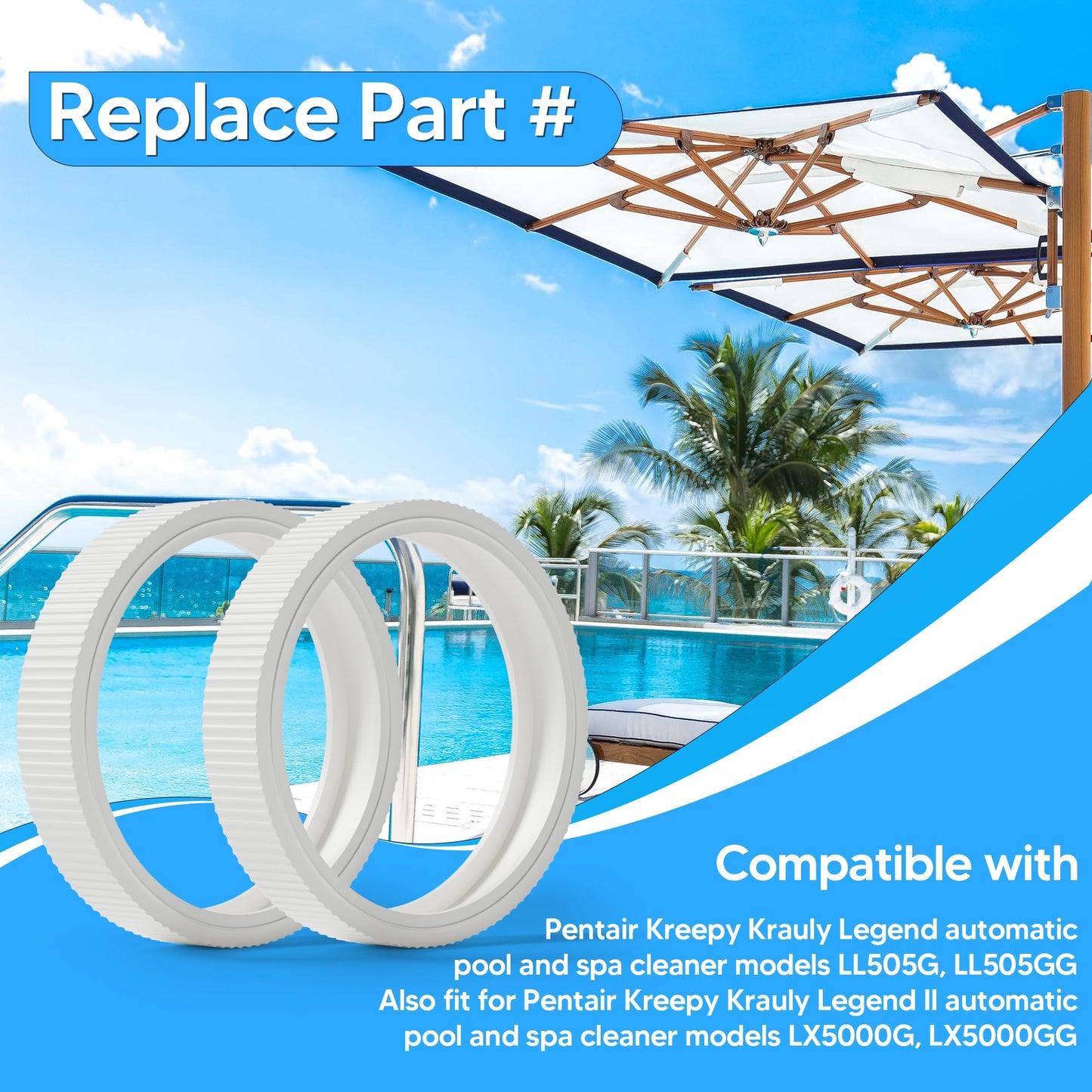 Funmit Upgraded Rubber Tire with Treads LLC1 Tire and 360007 Tire Replacement for Pentair Legend Pool Cleaner Wheel Rubber Tires Automatic Pool and Spa Cleaner (4 Pack)