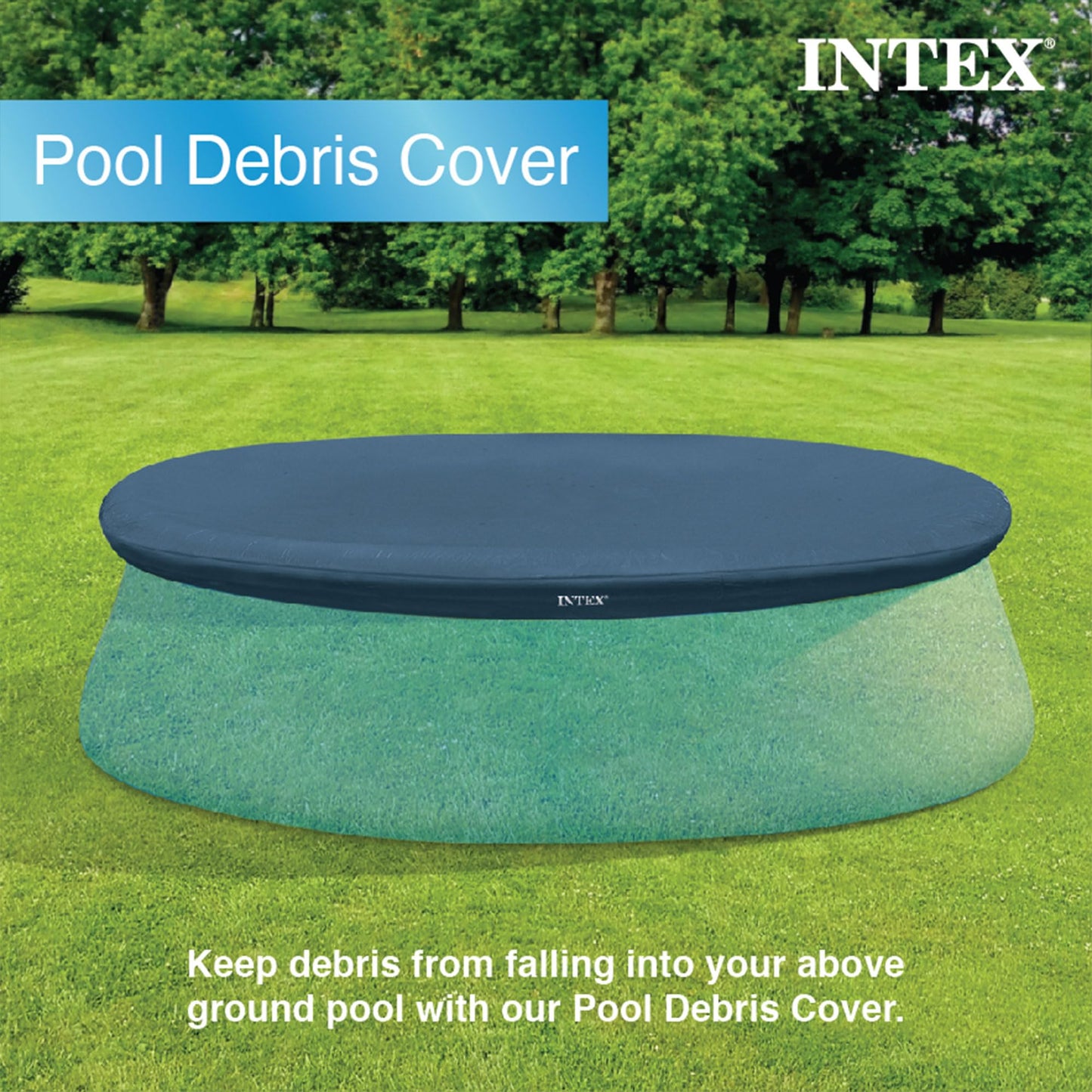 INTEX 28020E Pool Cover: For 8ft Round Easy Set Pools – Includes Rope Tie – Drain Holes – 12in Overhang – Snug Fit