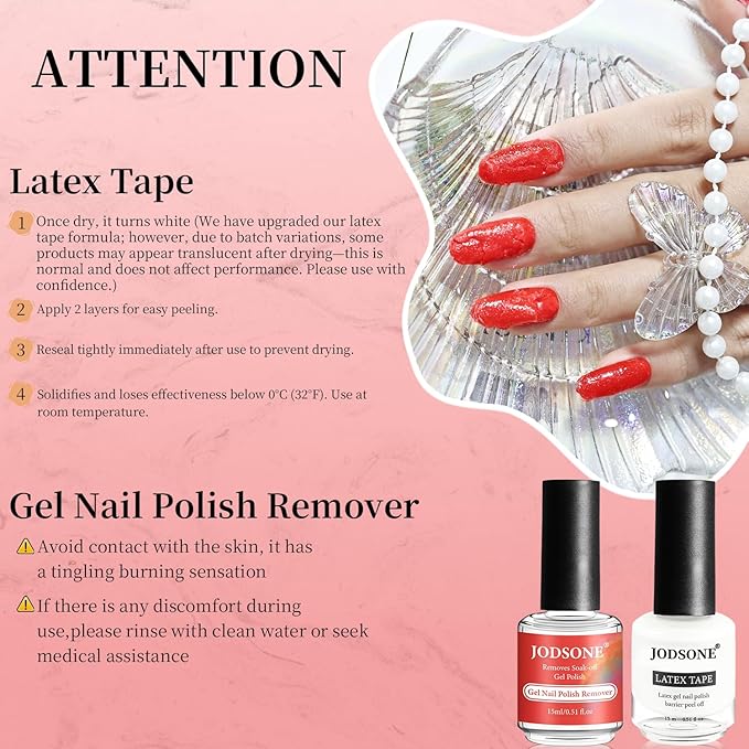 JODSONE Gel Nail Polish Remover Kit - Set with 15ml Gel Nail Polish Remover, Cuticle Oil and Latex Tape, and Complete Remover Manicure Tool Set, No Soaking