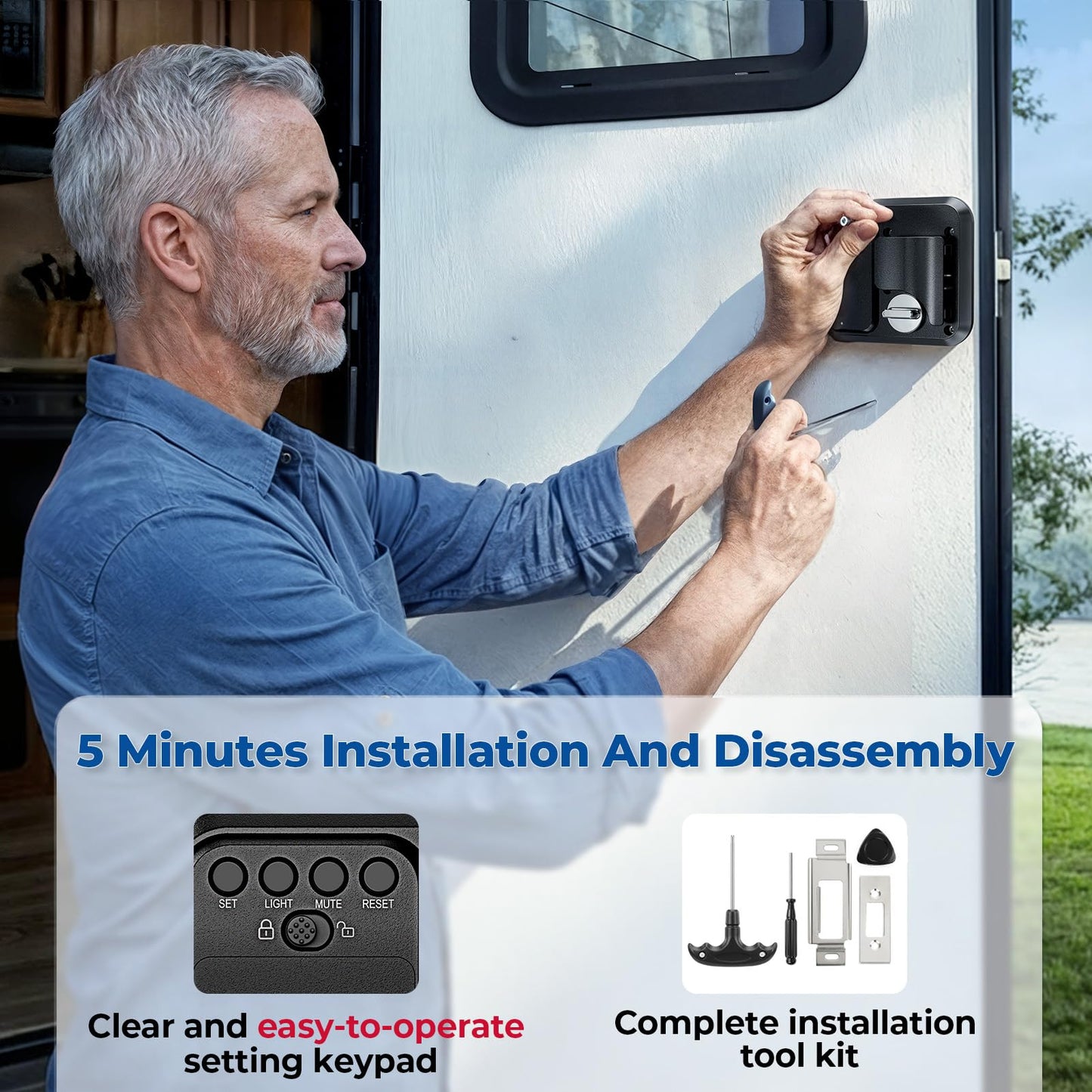 ONNAIS Full Metal RV Keyless Entry Door Lock with Password & Remote, Fits Most Trailers and 5th Wheels, Ideal Gifts for RV Owners