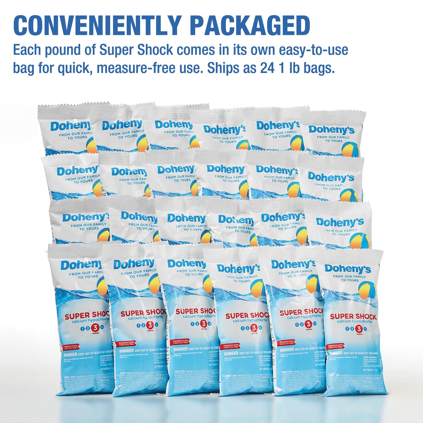 Doheny's Super Pool Shock | Pro-Grade Chlorine Shock, Quick-Dissolving, Fast-Acting 68% Cal-Hypo Granular Pool Shock | 24 x 1lb Bags, Proudly Made in the USA