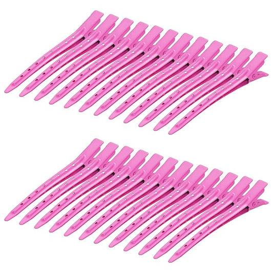 24 Packs Duck Bill Clips, Bantoye 3.35 Inches Rustproof Metal Alligator Curl Clips with Holes for Hair Styling, Hair Coloring, Rose Red