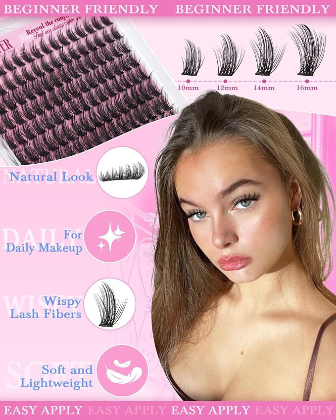 Wispy Lash Clusters Kit Natural Lash Extension Kit Manga Cluster Eyelash Extensions Kit CD Curly Eyelash Clusters Thin Band Individual Lashes Clusters by Lanflower