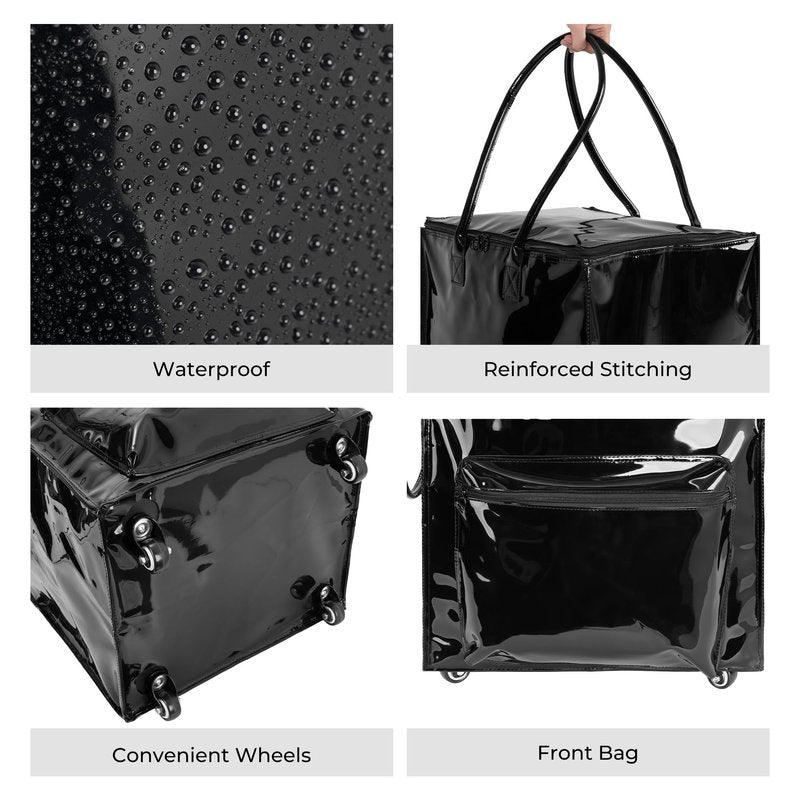 StorageWorks Grocery Cart on Wheels, Zipper Closure Rolling Bag, Shopping Trolley Carries Up to 44 lb, Rolling Tote Bag with Handles, Black, 72L, Medium