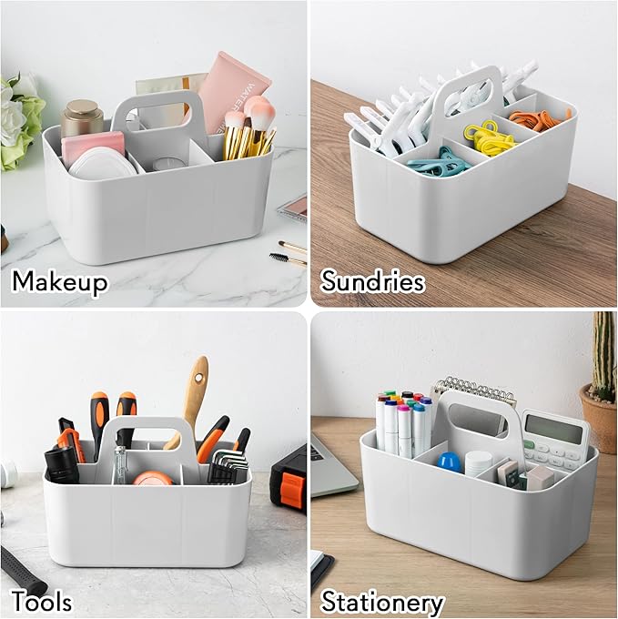Tiawudi Multipurpose Caddy Organizer, Plastic Caddy with Handle, Stackable Desk Organizer for Stationery, Marker and Pencil, Office Supplies Organizer, Dorm Caddy
