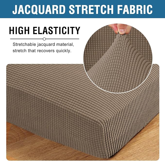 H.VERSAILTEX Super Stretch Individual Seat Cushion Covers Sofa Covers Couch Covers Slipcover Sets Thick Jacquard Textured Twill Fabric (2 Piece Medium Sofa Cushion Covers, Macchiato)