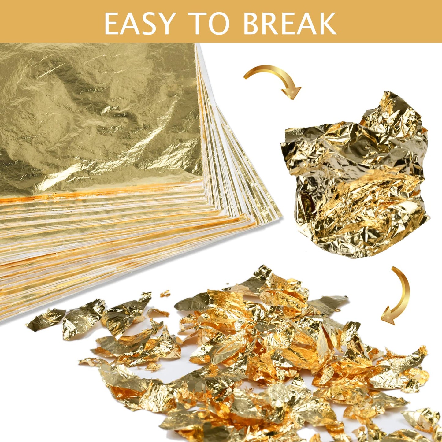 400Pcs Gold Leaf Sheets Gold Foil Sheets for Gilding Crafting, Art & DIY Projects, Picture Frames, Home Walls, Interior and Multi Artistic Decoration, Imitation Gold Foil Sheets 5.5" x 5.5"