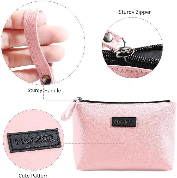Cosmetic Bags for Women Small Makeup Bag for Purse Pu Leather Makeup Pouch Travel Makeup Bag with Zipper Make Up Bag for Travelling