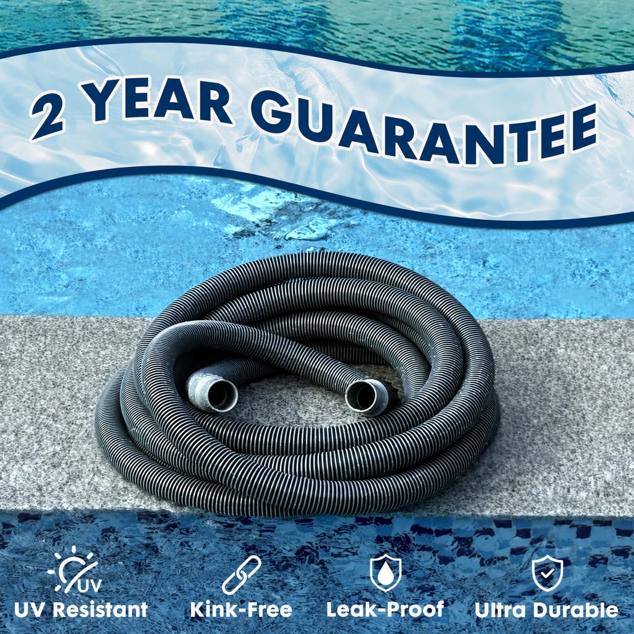 Sepetrel Manual Pool Vacuum Hose 1-1/2" x 25ft, Kink-Free Swivel Cuff Heavy Duty Spiral Wound Pool Cleaner Hose for Inground & Above Ground Pools, Skimmer,Not for Automatic Cleaners