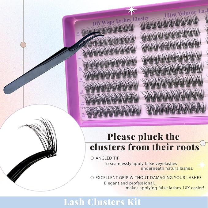 Brown Lash Clusters, Natural Wispy Lash Cluster Eyelash Extensions 320 Pcs C Curl 10-16mm Individual Fluffy False Eyelashes Thin Band DIY for Beginners at Home