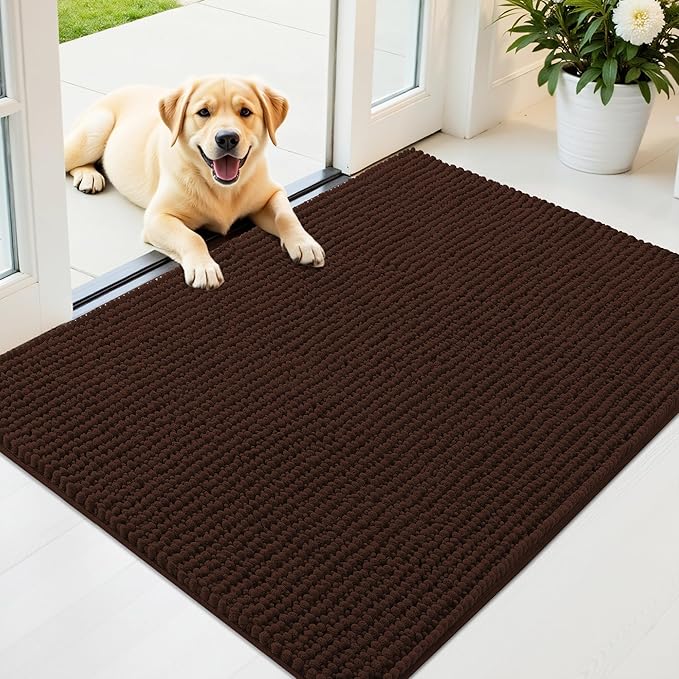 OLANLY Dog Door Mat for Muddy Paws 40x32, Ultra Absorbent Chenille Mud Doormat, Non-Slip Washable and Dirt Trapping Doormat for Indoor Entryway, Quick-Dry Indoor Pet Bed Mats for Dogs, Brown