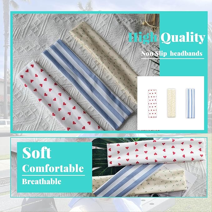 Headbands for Women Non Slip Head Bands for Women's Hair cute elastic womens headbands Soft Cotton Cloth Fashion floral headband for women for Daily Workout Sports Running Yoga