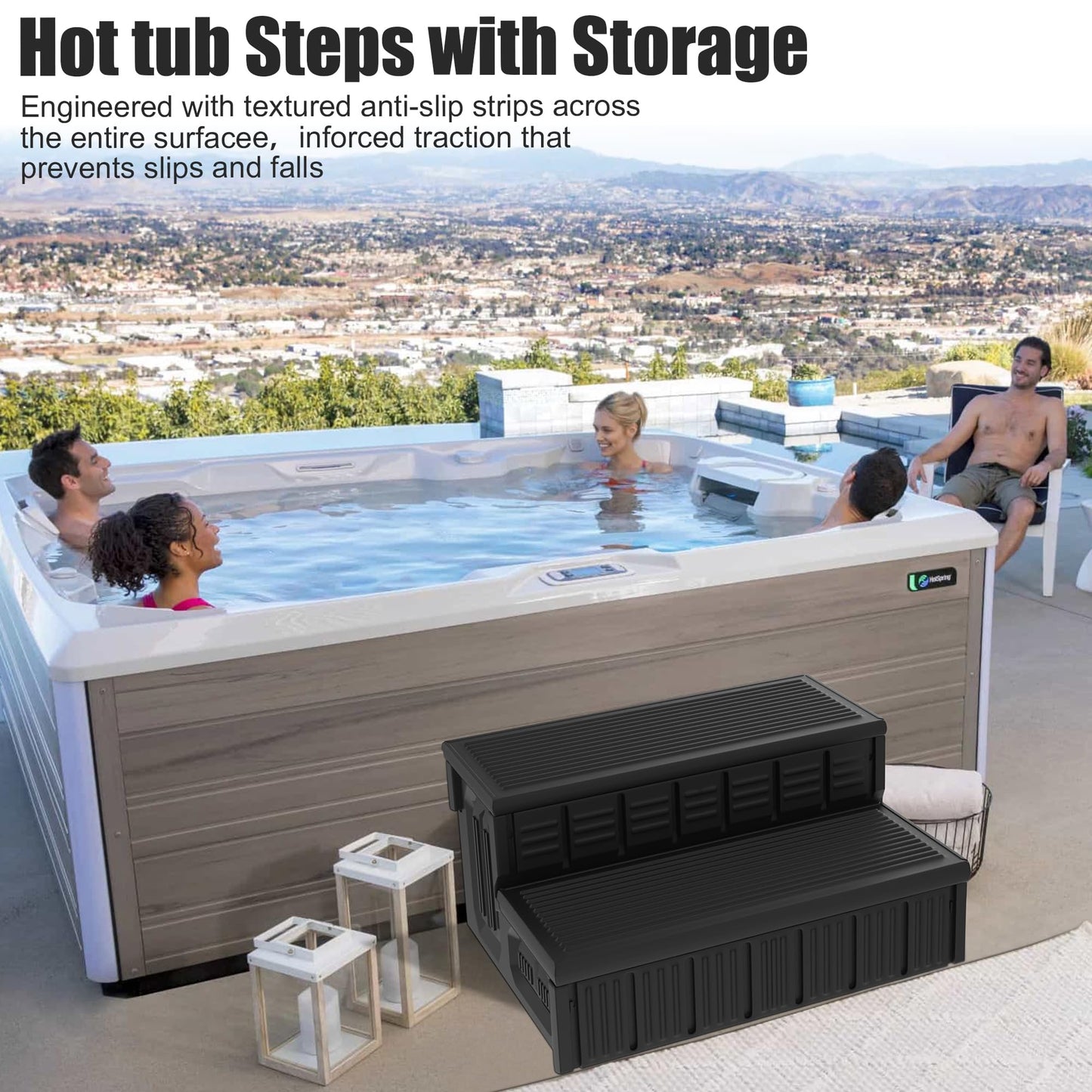 Hot Tub Steps, Outdoor Spa Steps with Storage, Non-Slip & Sturdy Hot Tub Stairs, 36 Inches Long