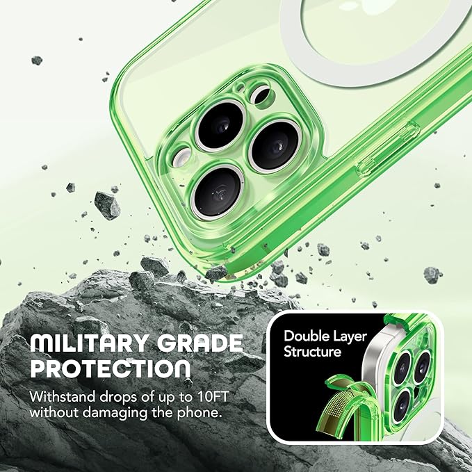 Magnetic for iPhone 15 Pro Max Case, Compatible with MagSafe, Built-in Privacy Screen Protector and Camera Protection, Anti Spy Full Body Dustproof Shockproof Hard Phone Case 6.7",Bright Green