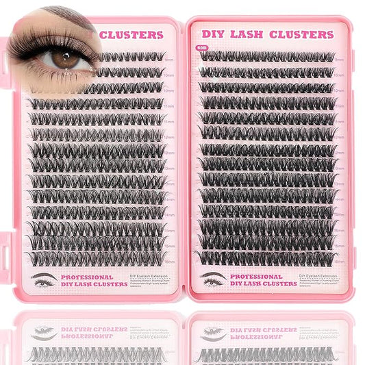 Lash Clusters Kit, 560 Pcs Eyelashes Clusters Kit 9-16mm Individual Lash Extension Kit D Curl Fluffy Wispy False Eyelashes (50D+60D, Lash Clusters)