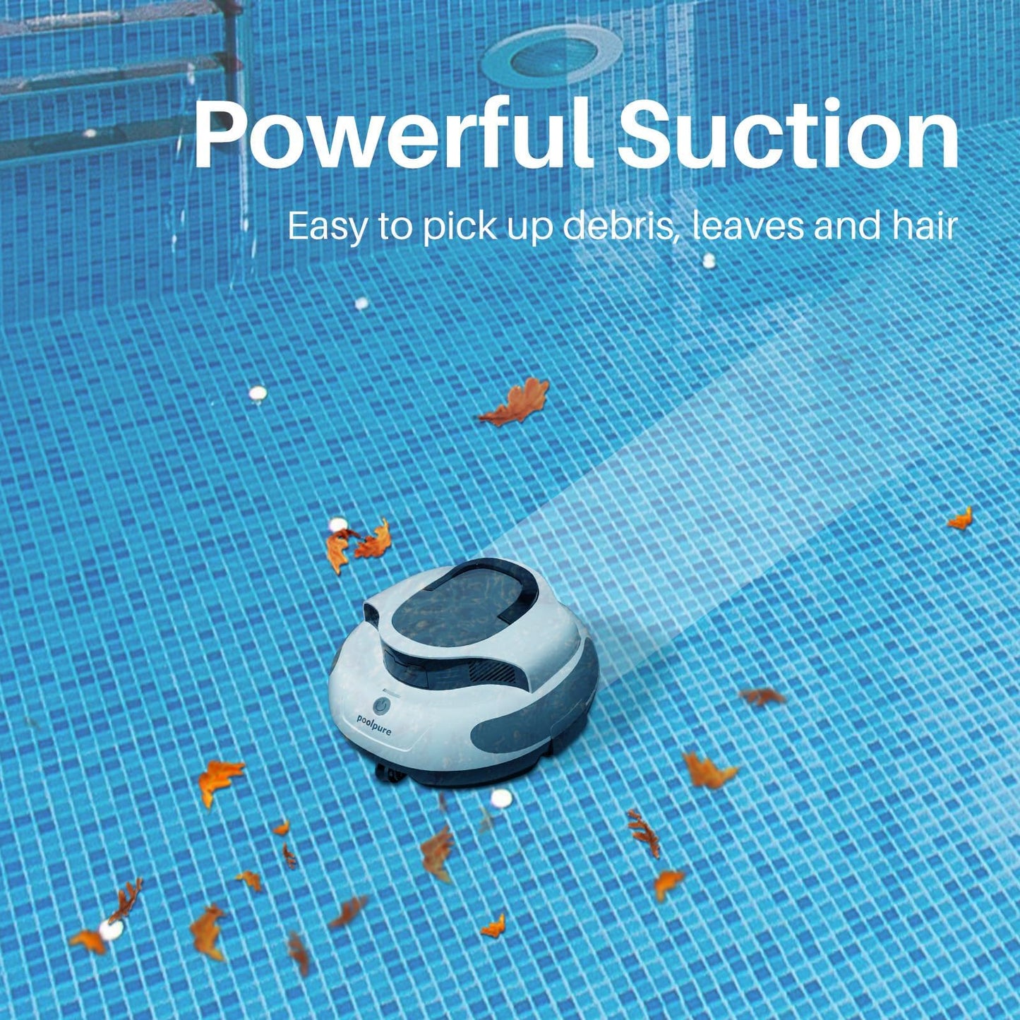 POOLPURE Cordless Robotic Pool Cleaner - Dual 30W Motors, 100Min Runtime, for Above & In-Ground Pools Up to 1000 Sq.Ft, Auto-Parking, Advanced Waterproof Technology