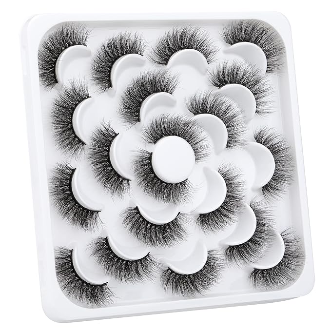 ALICROWN Fuzzy Mink Lashes, Faux Mink Eyelashes 3D Volume Lashes Pack Handmade Dramatic Thick Crossed Fake Eyelashes Soft Reusable 10 Pairs