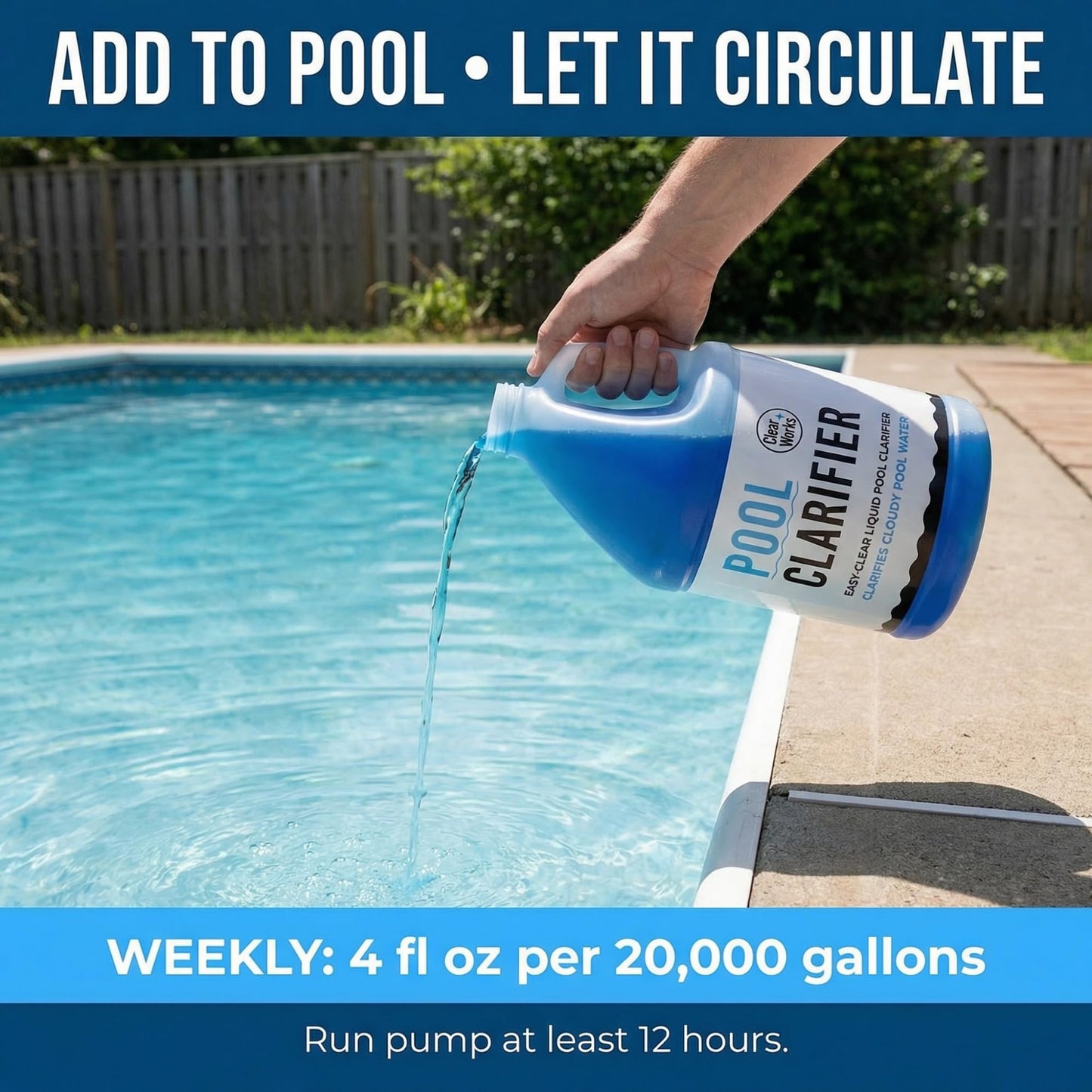 Pool Clarifier & Water Clarifier Liquid – 1 Gallon (128 fl oz) – Clears Cloudy Pool Water, Improves Filtration Capture, Chlorine & Saltwater Compatible Pool Chemicals for Above Ground & Inground Pools