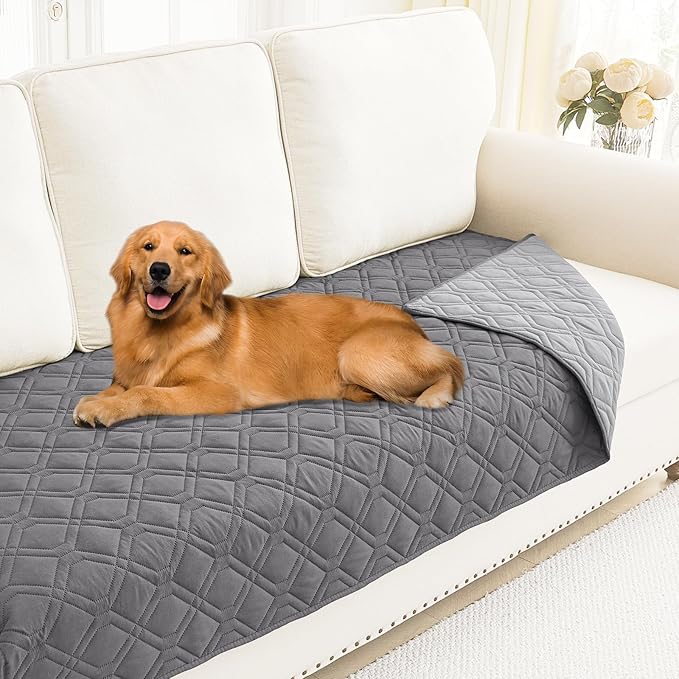 Smiry Reversible Waterproof Couch Covers for Sofa, Washable Dogs Pet Couch Covers for 3 Cushion Sofa Pet Friendly, Water Resistant Furniture Protector Slipcover, Geometric (30"x70", Grey/Light Grey)
