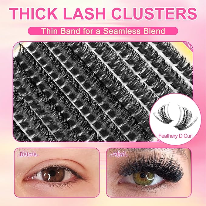 Lash Clusters 408Pcs (80D+100D), Fluffy Wispy Lashes Clusters, D-Curl Cluster Eyelash Extensions 10-18mm - 100% Vegan, Beginner Friendly