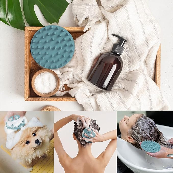 INNERNEED Food-Grade Soft Silicone Body Scrubber Shower Brush, with Scalp Massager Shampoo Brush, Wet & Dry Manual Scalp Care Hair Washing (Dark Green)