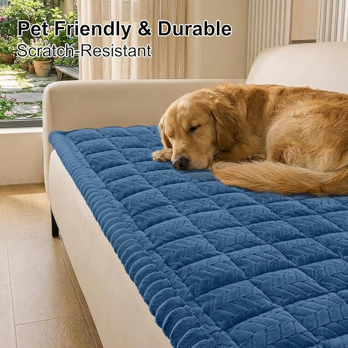 Smiry Non Slip Couch Covers for Dogs, Fuzzy Pet Couch Covers for 3 Cushion Sofa Pet Friendly, Soft Sofa Slipcovers Cushion Furniture Protector Washable (Navy Blue, 27.6" x 82.7")